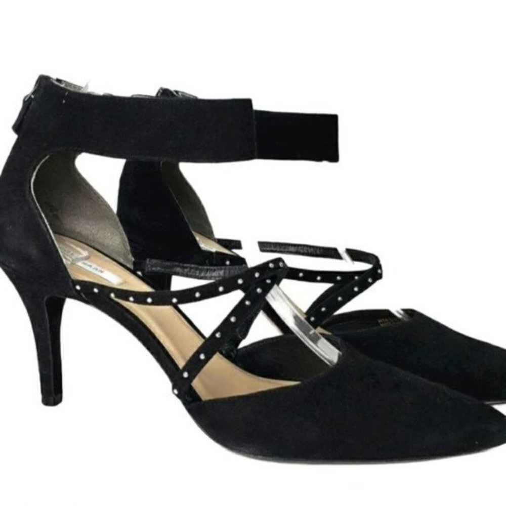 Cole Haan Black Suede Heels Size 10B Ankle Strap Studs Cocktail Wedding